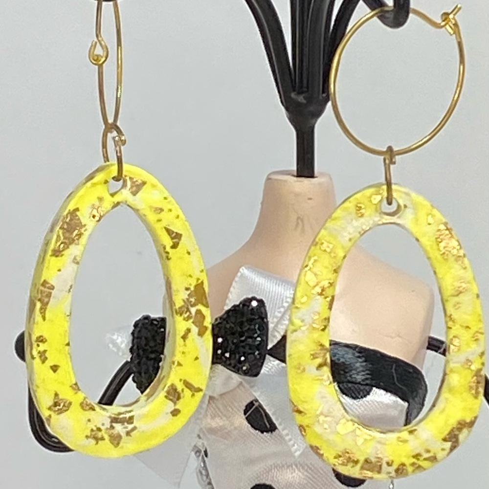 Unique Handmade Polymer Clay Dangle Hoop Earrings